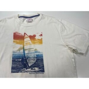 Brooks Brothers Men's Large‎ T-Shirt White Nautical Windsurfing Graphic Crew Tee